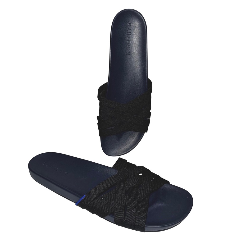 Rothy's Slide Sandals Women's Crisscross Straps Comfortable Shoes Black‎ & Navy